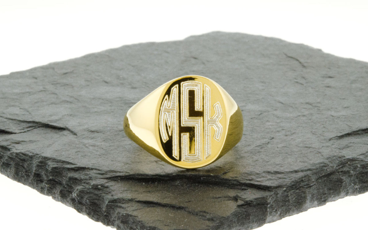 Stunning Men's Custom Monogram Signet Ring, Choose from Sterling Silver, Vermeil or Gold Versions 9 1/2 / Yellow Vermeil (Yellow Gold Over Silver)