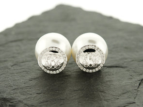 CZ Monogram Double Pearl Earrings