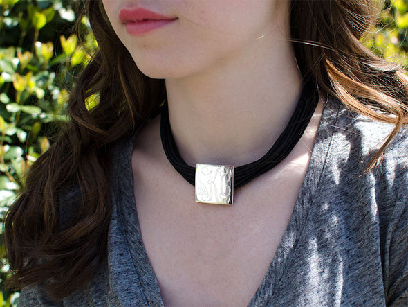 Square Monogram Leather Choker Necklace