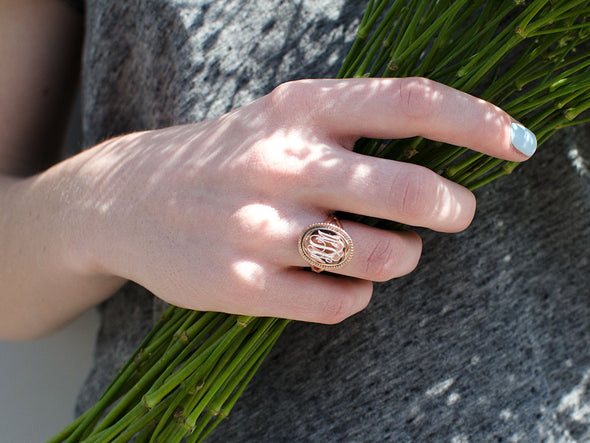Oval Rope Nautical Monogram Ring