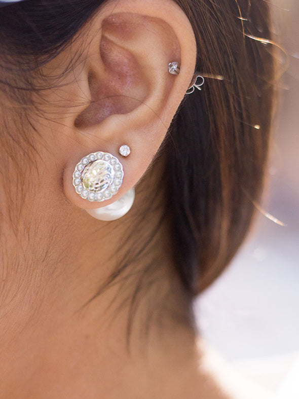 Silver Pearl Halo Peekaboo Earrings