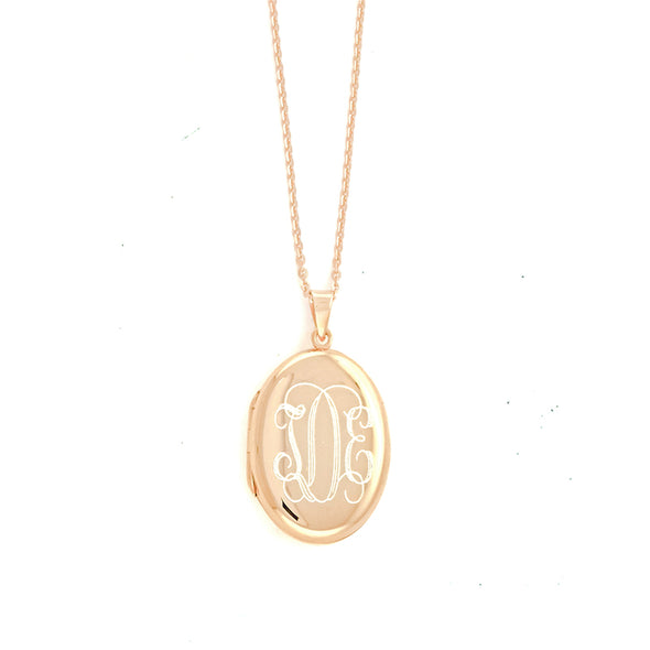 Rose Gold Oval Monogram Locket Necklace