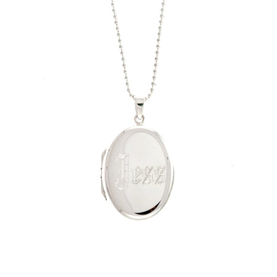 Silver Oval Monogram Locket Necklace