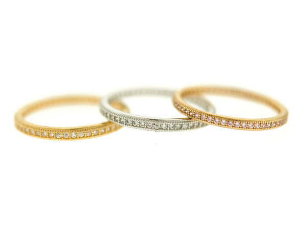 Tri Color Micro Pave CZ Stacking Band Set