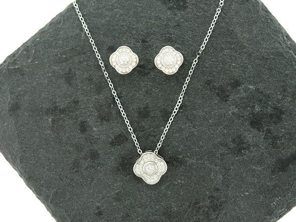 Sterling Knot CZ Halo Clover Necklace and Earrings