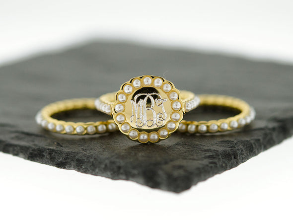 Gold Pearl Stacking Monogram Ring
