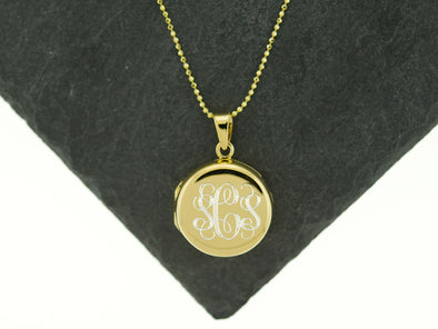 Gold Round Monogram Locket Necklace