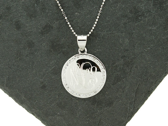 Silver Round CZ Monogram Necklace