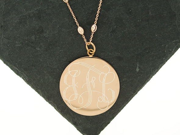 Rose Gold Large Disc Bead Monogram Necklace