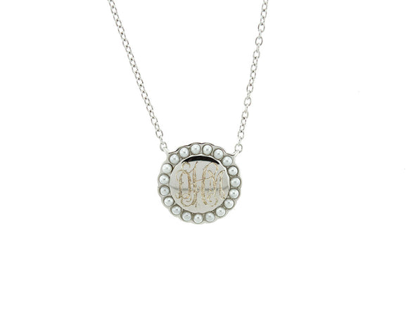 Silver Pearl Halo Monogram Necklace