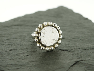 Round Circle Bead Monogram Ring