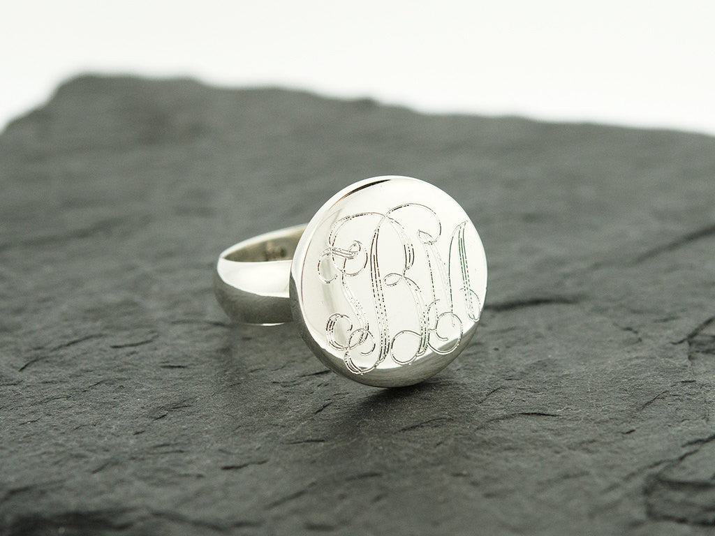 Sterling Silver Signet Ring with Wreath Boarder