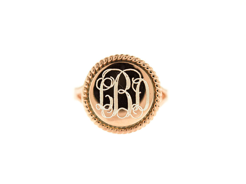 Rose Gold Oval Nautical Rope Monogram Ring – Sterling Knot