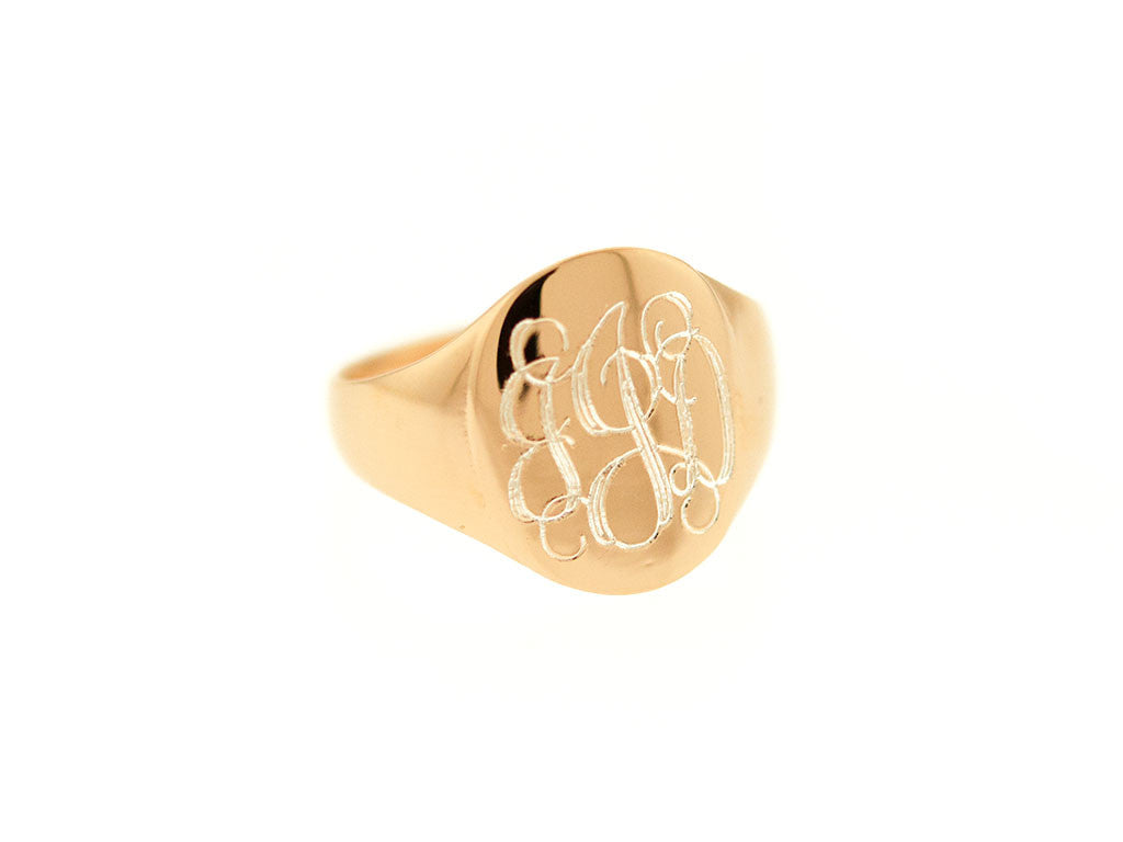 925 sterling silver oval signet ring with monogram