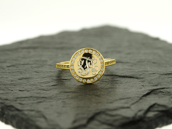 Gold Vermeil CZ Monogram Ring