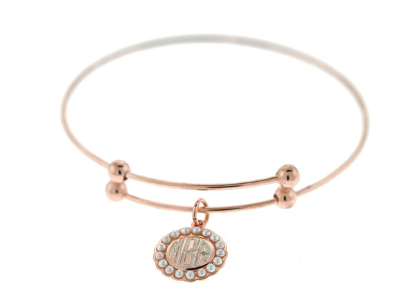 Rose Gold Pearl Slide Stretch Charm Bangle Bracelet