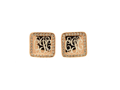 Rose Gold Square CZ Monogram Stud Earrings