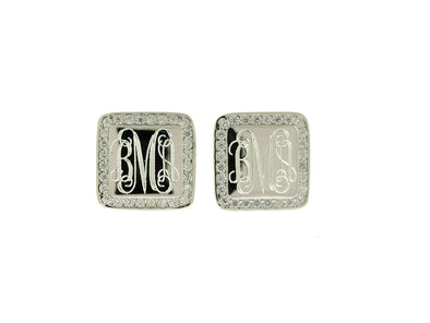 Square CZ Monogram Stud Earrings