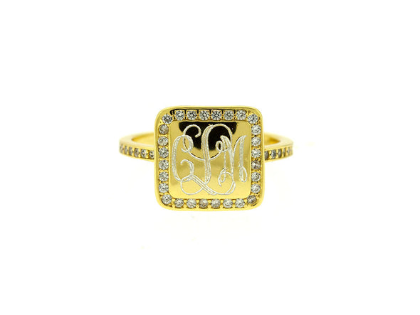 Gold Vermeil Square CZ Monogram Ring