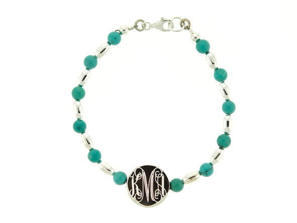 Turquoise and Bead Monogram Bracelet
